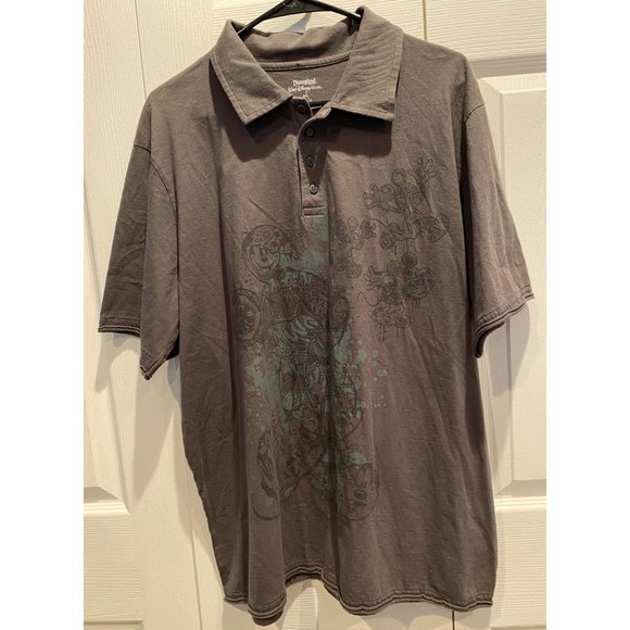 Disney Polo XL Shirt, Brown with Green, Large Disney Mickey Mouse Graphics Pluto - Picture 1 of 6